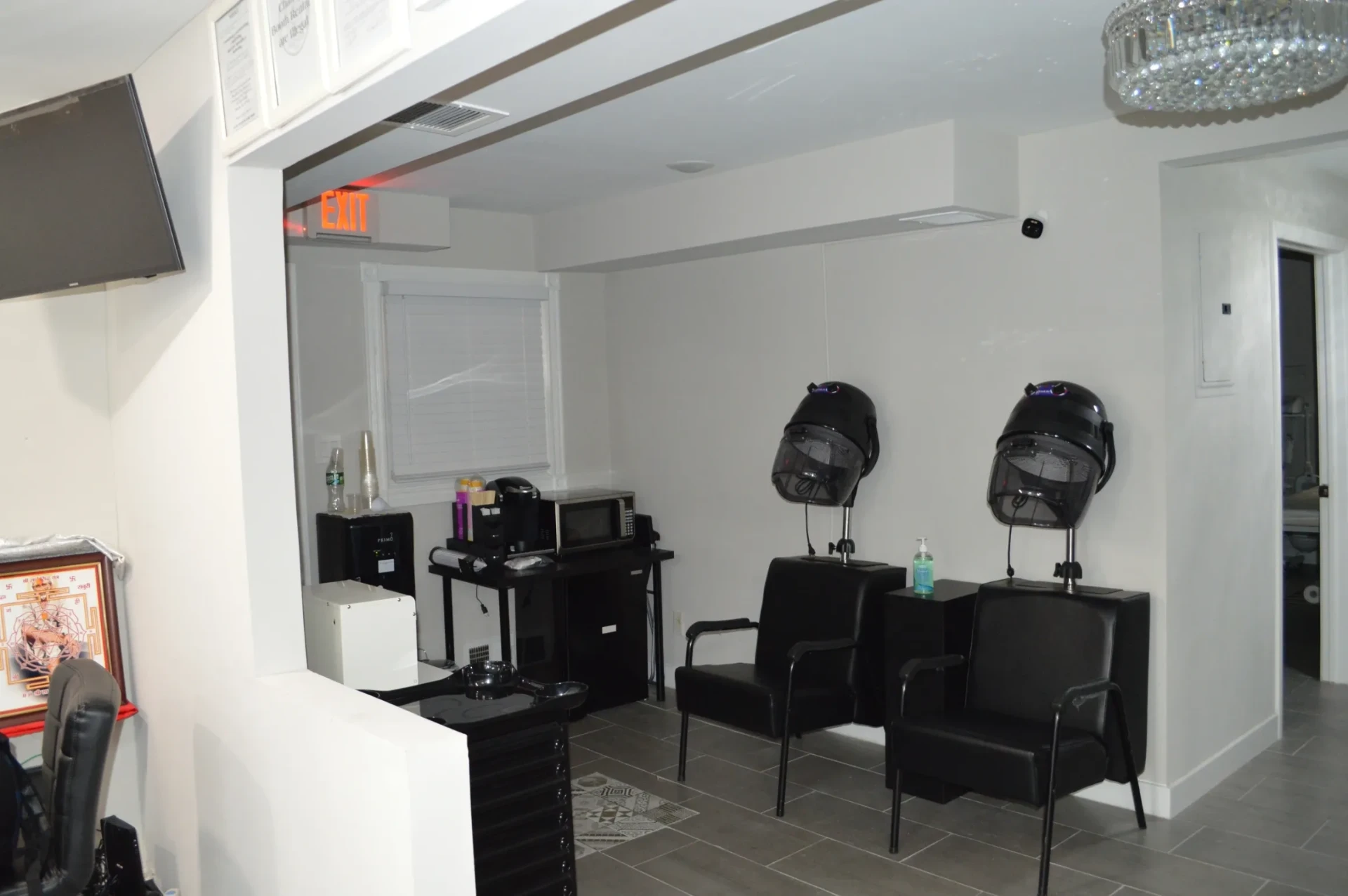 Hood dryer stations in the hair treatment area